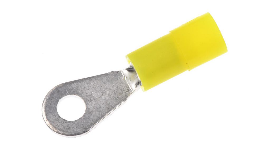 Insulated Ring Terminal, M2 Stud Size, 0.2mm² to 0.5mm² Wire Size, Yellow, 100 ST