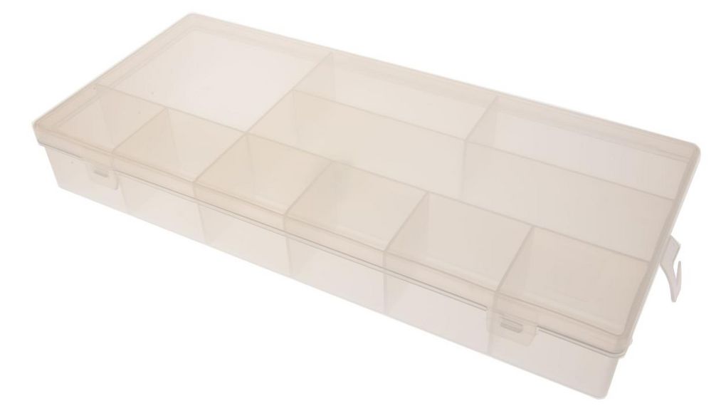 10 Cell Transparent PP Compartment Box, 50mm x 338mm x 153mm