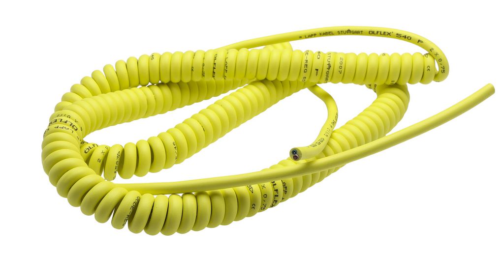 Lapp ÖLFLEX Coiled 0.75 mm² 2 Core Power Cable, Yellow Polyurethane PUR, 1m