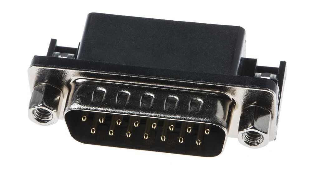 15 Way Right Angle Through Hole D-sub Connector Plug, 2.77mm Pitch, with 4-40 UNC Screwlocks