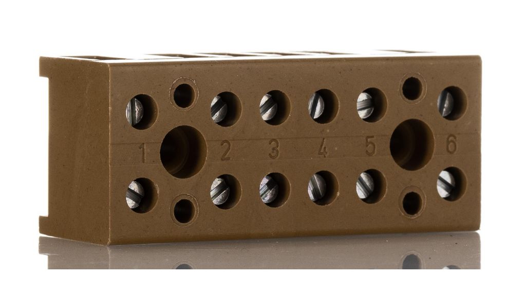 Bornier, Marron, 32A, 400V, Pôles - 12, Lot de 10 pièces