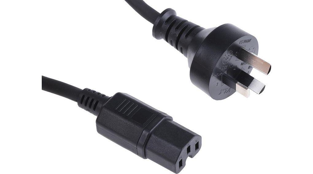 9092178 | RS PRO IEC C15 Socket to Type I Australian Plug Power Cord ...