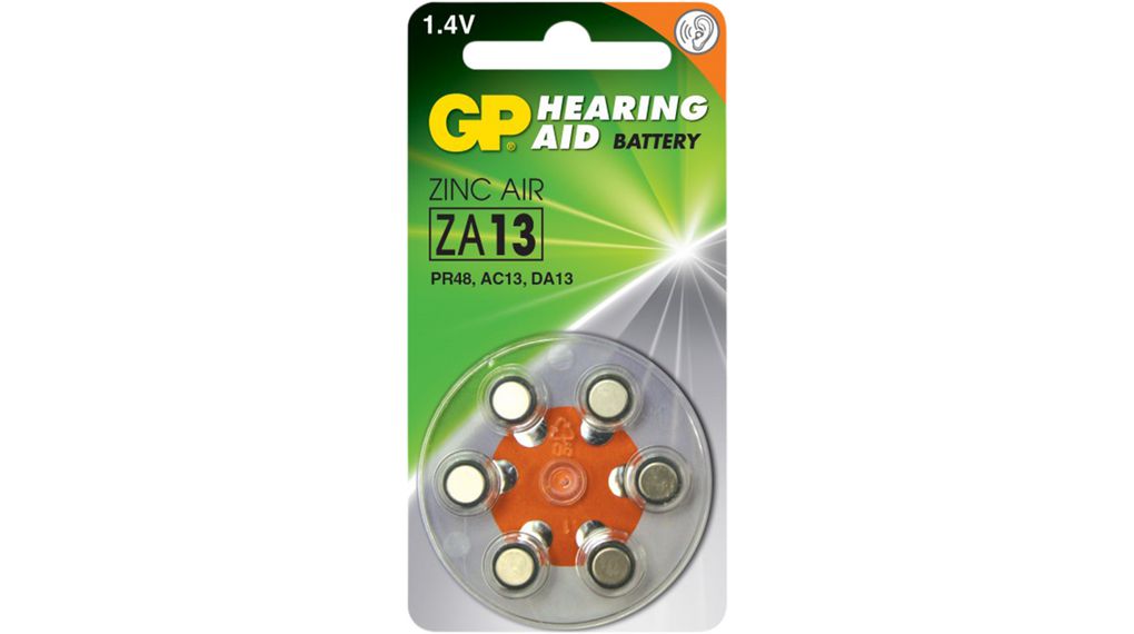 Hearing Aid Battery, Zinc-Air, 1.4V, 290mAh, 6 ST