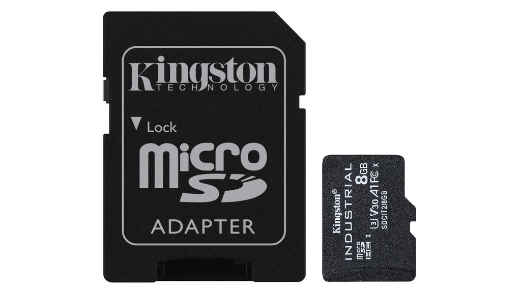 Industrial Memory Card, microSD, 8GB, 100MB/s, Black
