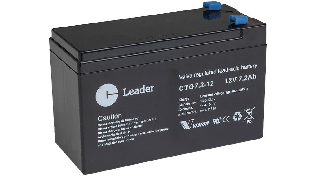 Rechargeable Battery, Lead-Acid, 12V, 7.2Ah, Blade Terminal, 4.8 mm