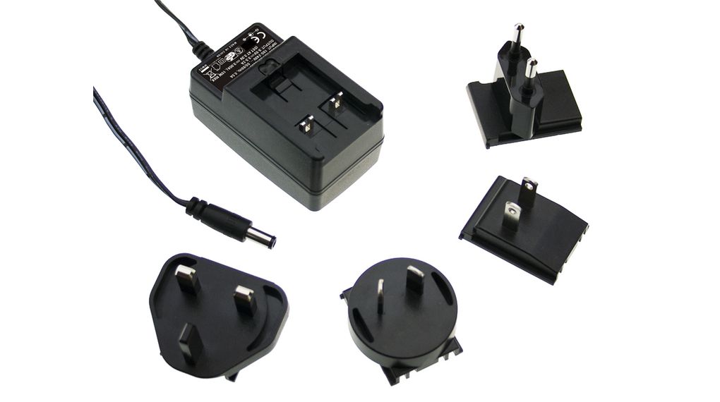 Plug-In Power Supply with Interchangeable Adapter GE12 264VAC 400mA 12W 2.1 x 5.5 mm Barrel Plug