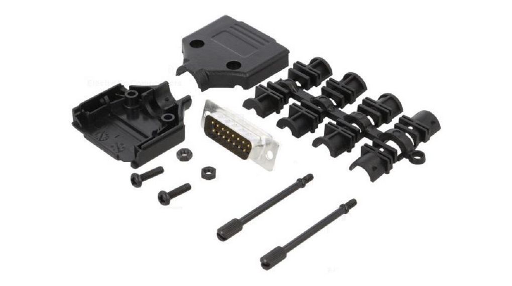 D-Sub Connector Kit, DA-15 Plug, Solder, Steel