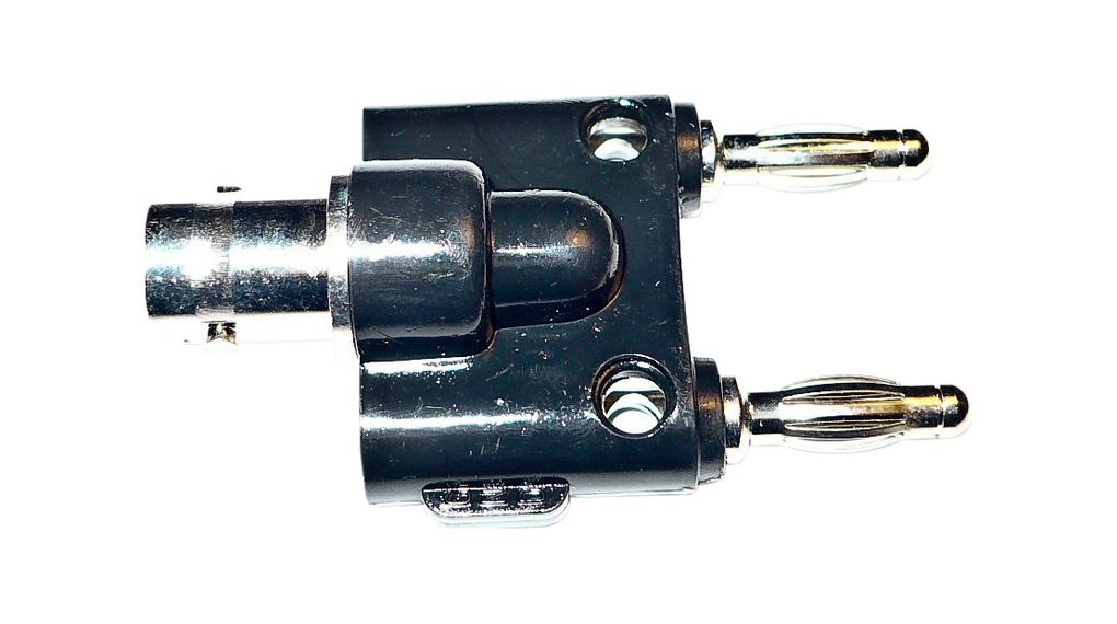 Adapter, gniazdo BNC - 2x wtyk bananowy 53mm Czarny
