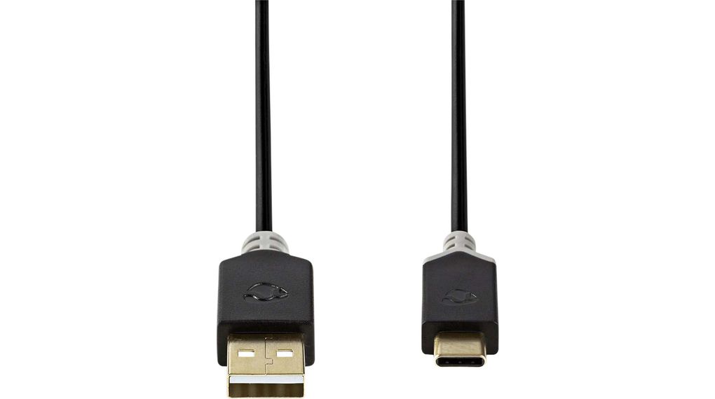USB 2.0 kábel, USB C dugó - USB A dugó, 1m, USB 2.0, Antracit
