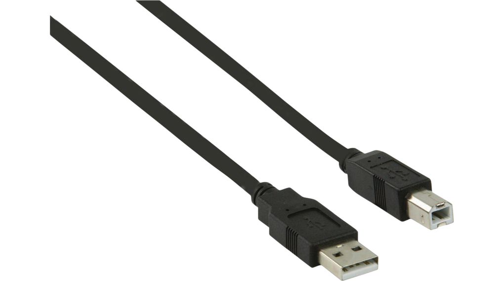 USB Cable, USB-A Plug - USB-B Plug, 500mm, USB 2.0, Black