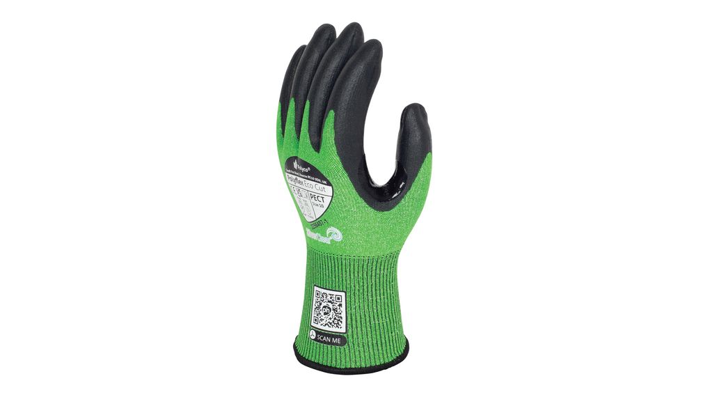 Protective Gloves, Hydrophobic, Nitrile / Polyethylene Terephthalate (PET), Glove Size 7, Black / Green, Pack of 60 Pairs