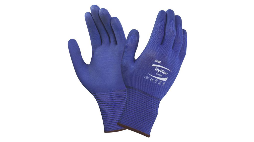 HyFlex 11-818 Blue Nylon, Spandex General Purpose Work Gloves, Size 8, Nitrile Foam Coating