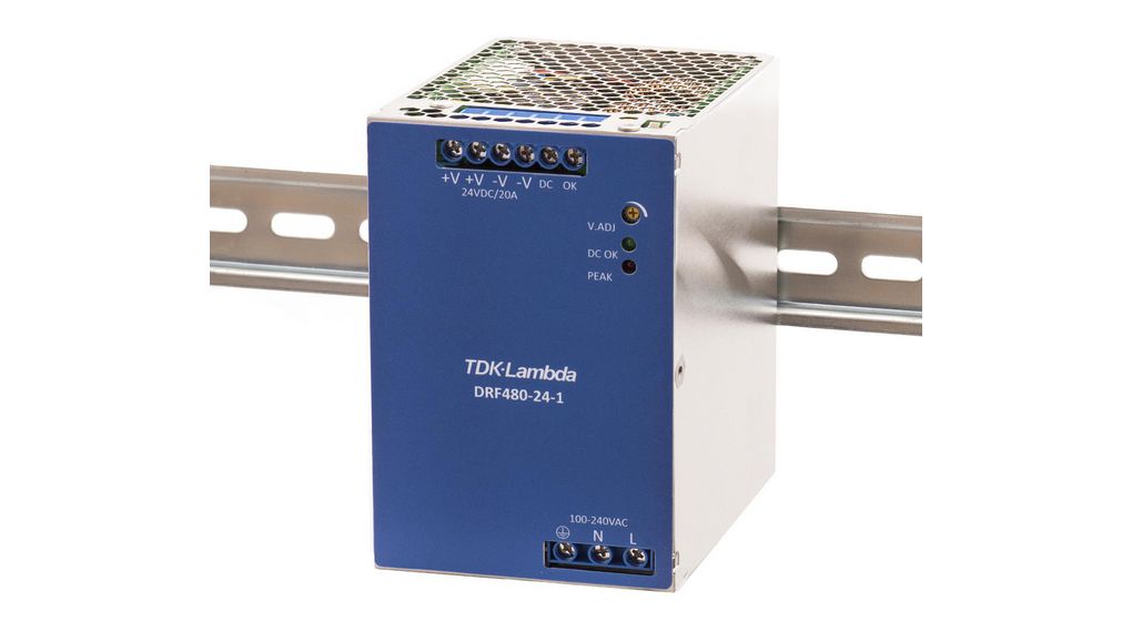 TDK-Lambda DRF Single Output DIN Rail Power Supply264V ac AC Input, 20 A OutputDC480 W