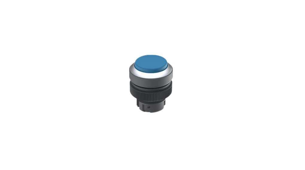 Illuminated Pushbutton Actuator with Metallic Silver Frontring Latching Function Raised Button Blue IP65 RAFIX 22 QR