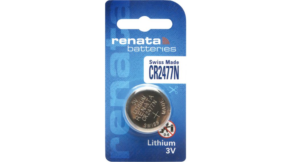 Button Cell Battery, Lithium, CR2477N, 3V, 950mAh