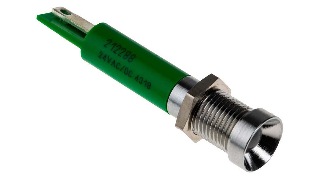 LED Indicator Solder Tab Green AC / DC 24V 8mm 40mcd