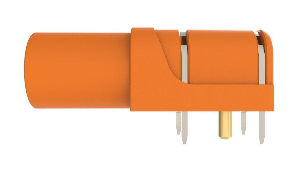 Safety Socket, Angled, Polyamide 6.6, 4mm, Gold-Plated, 1kV, 24A, Orange
