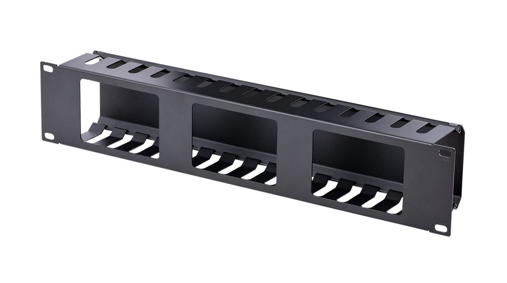 19" Server Rack Horizontal Cable Management with Cover, Finger Ducts, 2U, Steel, Black