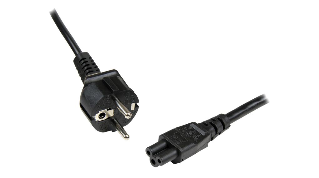 IEC Device Cable DE/FR Type F/E (CEE 7/7) Plug - IEC 60320 C5 1m Black