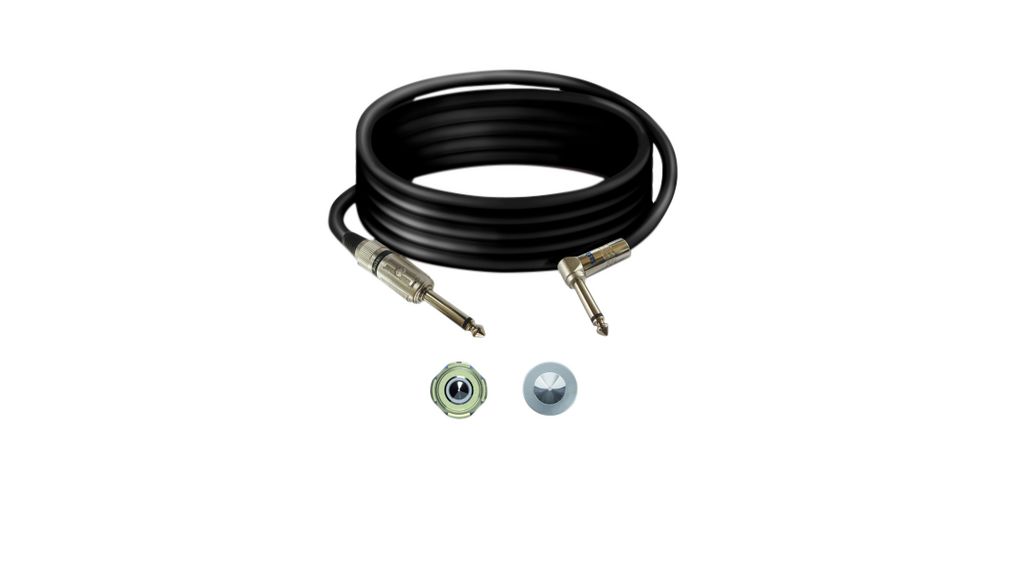 Angled Audio Cable, Mono, 6.35 mm Jack Plug - 6.35 mm Jack Plug, 3m