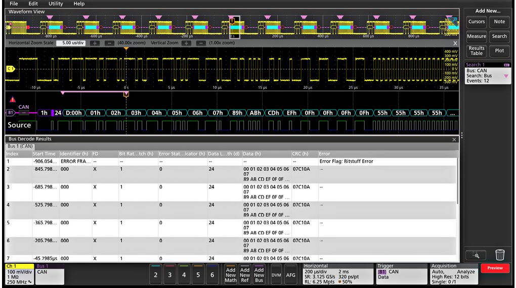 Automotive Serial Triggering and Analysis Option - Tektronix 3 Series Mixed Domain Oscilloscopes