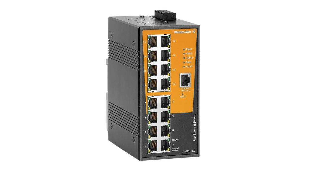 Ethernet-switch, RJ45-portar 16, 100Mbps, Hanterat