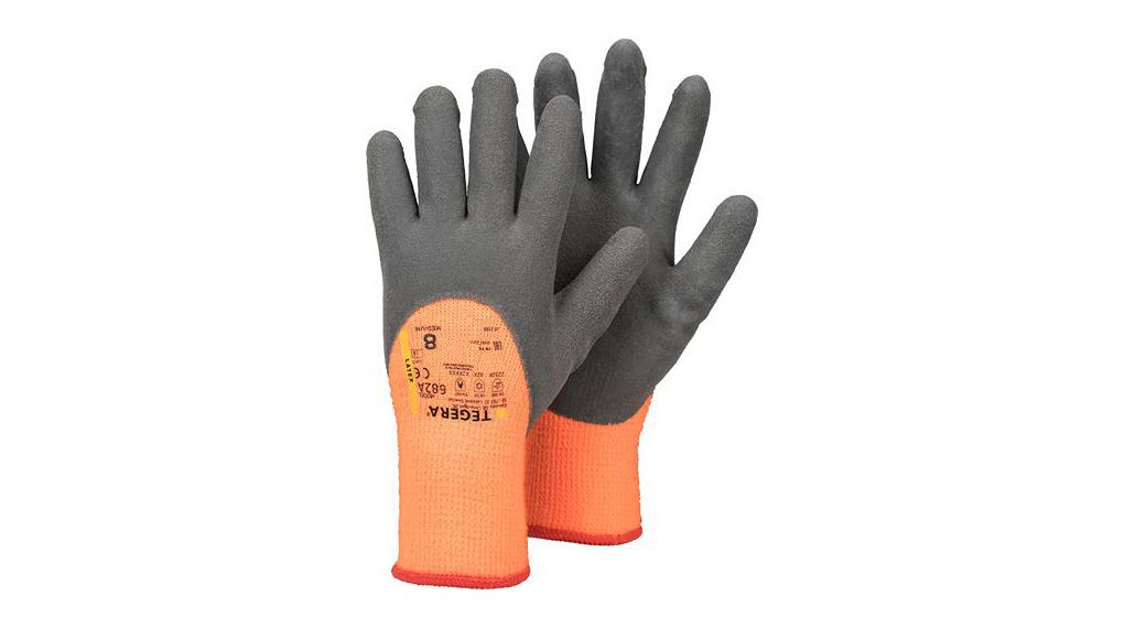 Tegera TEGERA Grey, Orange Acrylic, Polyester (Liner) Heat Resistant Work Gloves, Size 8, Latex Coating, 6 ST