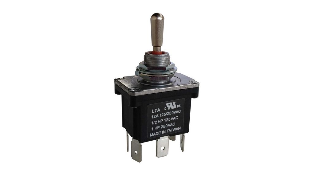 Toggle Switch, PCB Mount, On-Off-On, DPDT, Solder Terminal