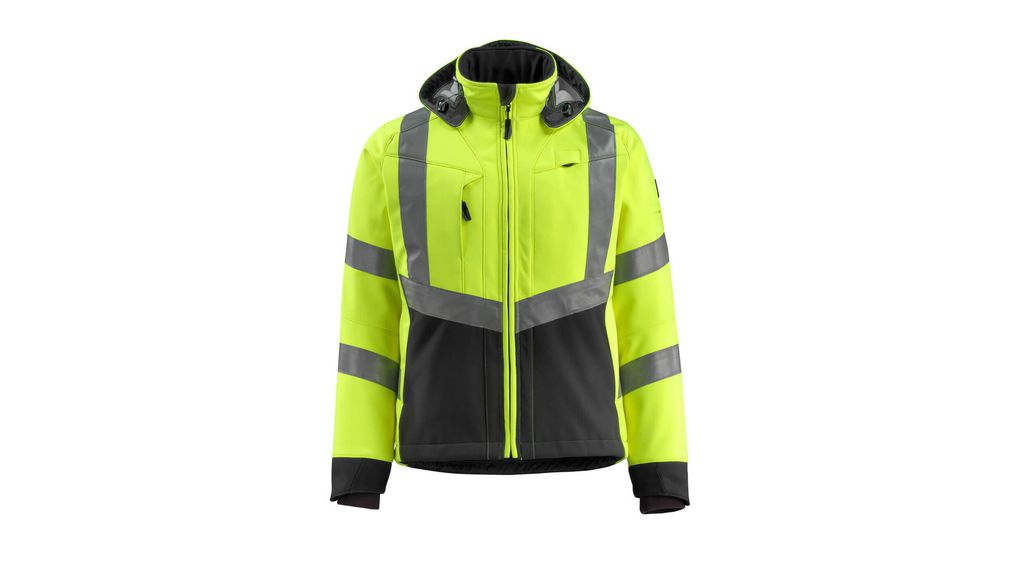 BLACKPOOL Black, Green, White, Yellow Men Hi Vis Softshell Jacket, S, S, Polyester, Black / Green / White / Yellow