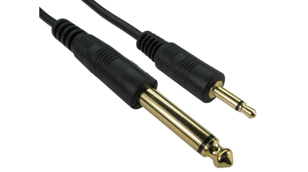 Male 6.35mm Mono Jack to Male 3.5mm Mono Jack Aux Cable, Black, 1.5m, 1.5m