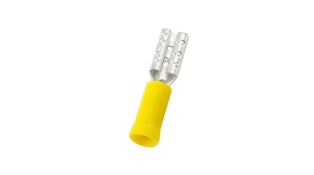 Yellow Insulated Female Spade Connector, Double Crimp, 2.8 x 0.8mm Tab Size, 0.2mm² to 0.5mm², Packung à 500 Stück