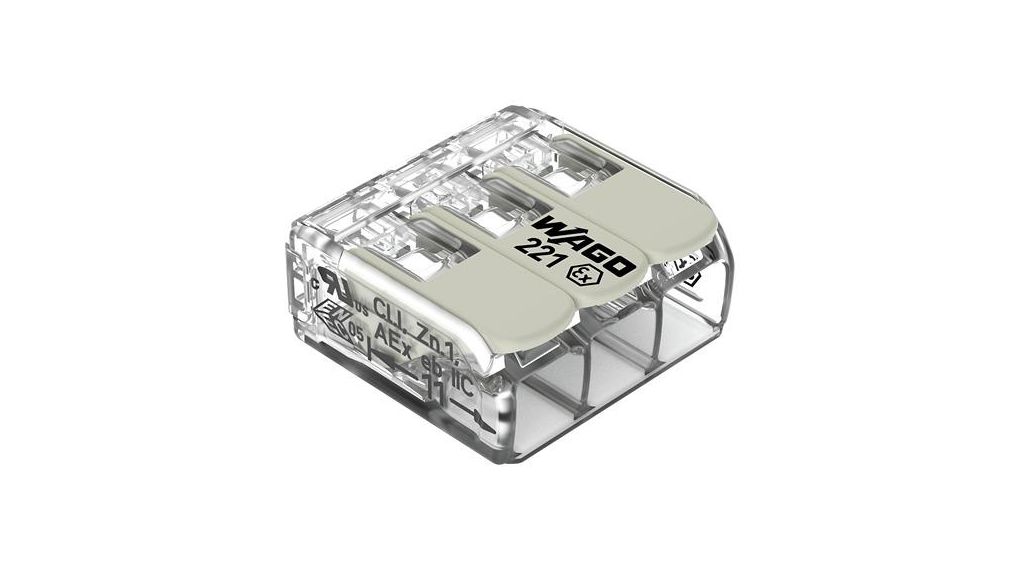 WAGO 221 Series Connector, 3-Way, 24/12 AWG Wire32A, 32A, 440V