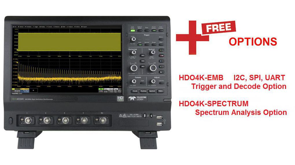Oscilloscopio HDO4000A DSO 4x 350MHz 10GSPS USB / Ethernet / GPIB / Porta per monitor esterno