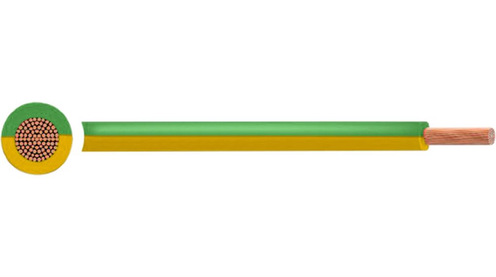 Flexibel tvinnad ledare PVC, 1mm², Naken koppar, Grön/gul, H05V2-K, 100m