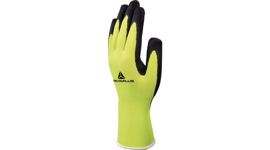 Latex Coated High Visibility Grip Gloves, Polyester / Latex, Glove Size 9, Black / Yellow