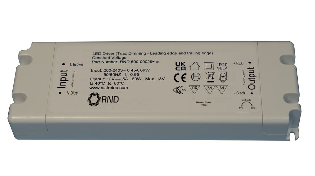 RND 500-00029 RND Power LED Driver, Triac Dimmable CV, 60W 5A IP20 | Distrelec Switzerland