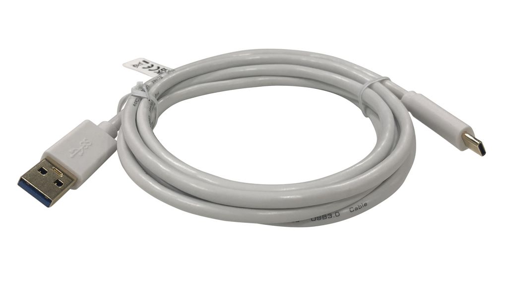 Cable, USB-A Plug - USB-C Plug, 2m, USB 3.1, White