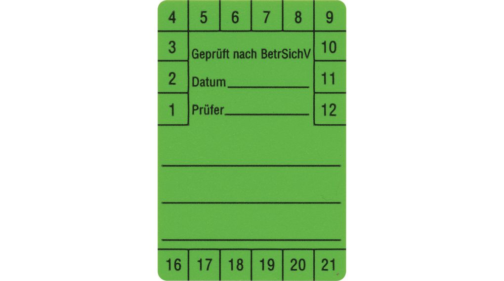 Prüfetikett, Rechteckig, Black on Green, Identifikation und Überwachung / Prüfzeichen, 250Stück