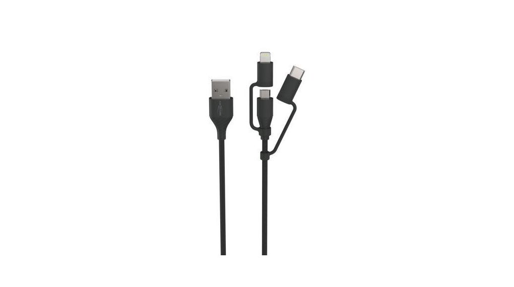 Ansmann Cable, Male USB A to Lightning, Micro USB B, USB C Cable, 1.2m