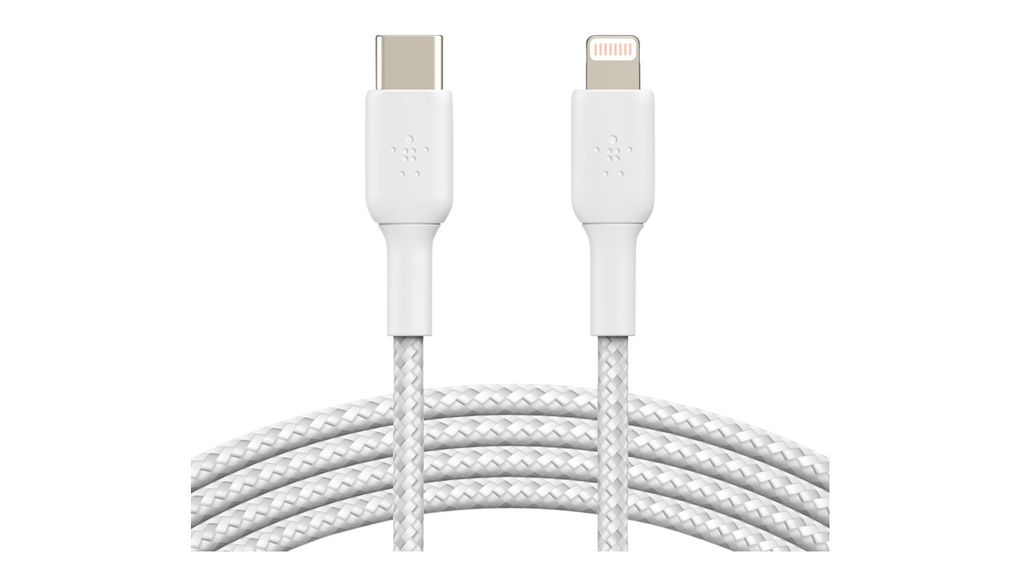 Kabelkonfektion mit Geflechtschlauch, USB C-Stecker - Apple Lightning, 1m, Weiss