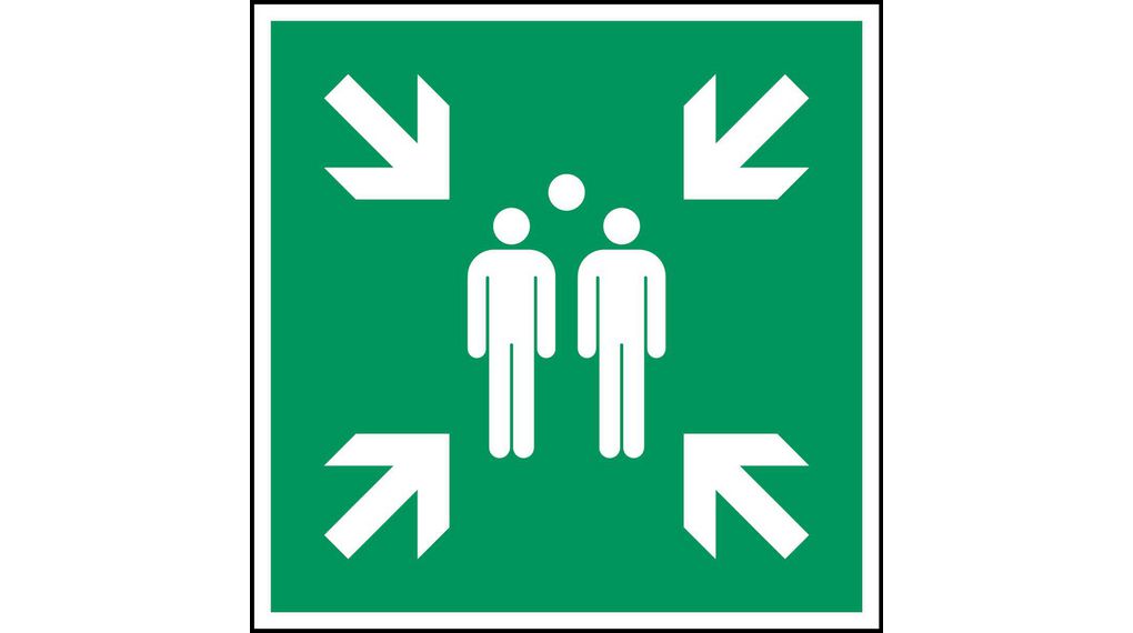 ISO Safety Sign - Evacuation Assembly Point, Square, White on Green, Polyester, Safety Condition, 1pcs
