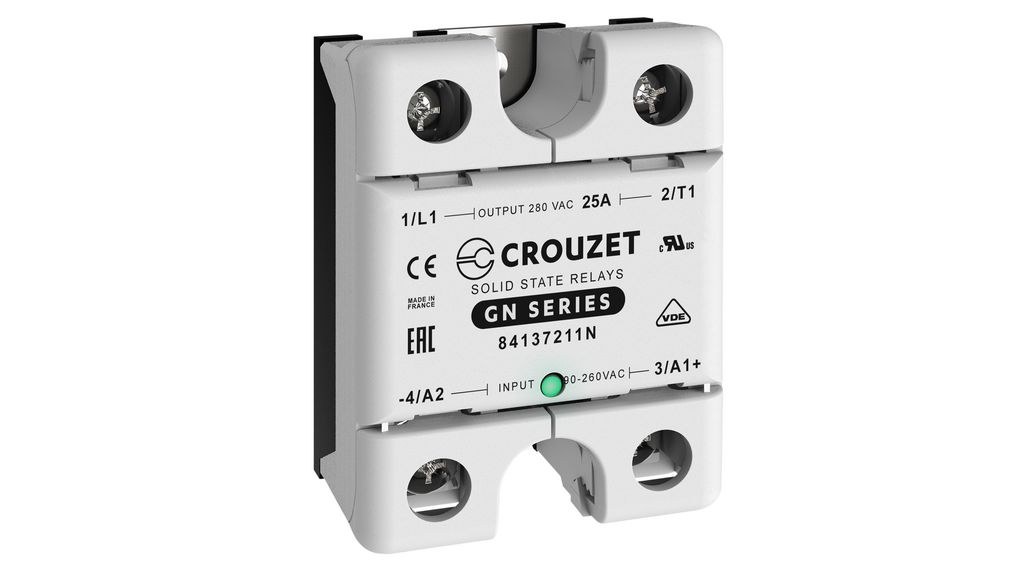 Solid State Relay, 25A, 280V, Screw Terminal, GN