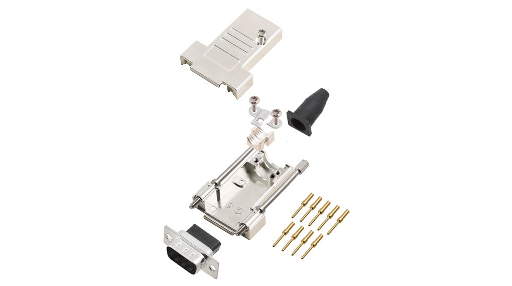 DE-9 D-Sub Connector Kit, DE-9 Plug, Crimp, Steel, Plug