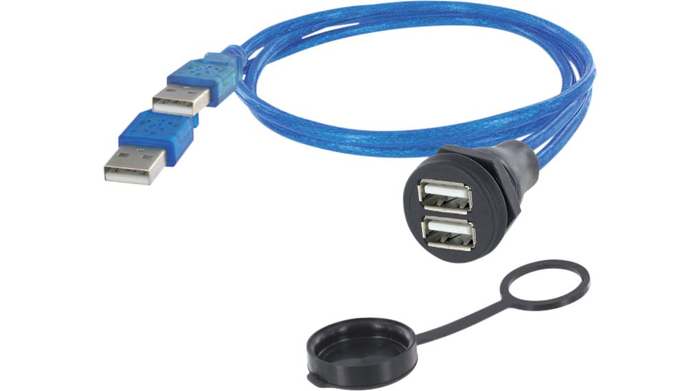 Cable, 2x USB A Socket - 2x USB A Plug, 500mm, USB 2.0, Blue