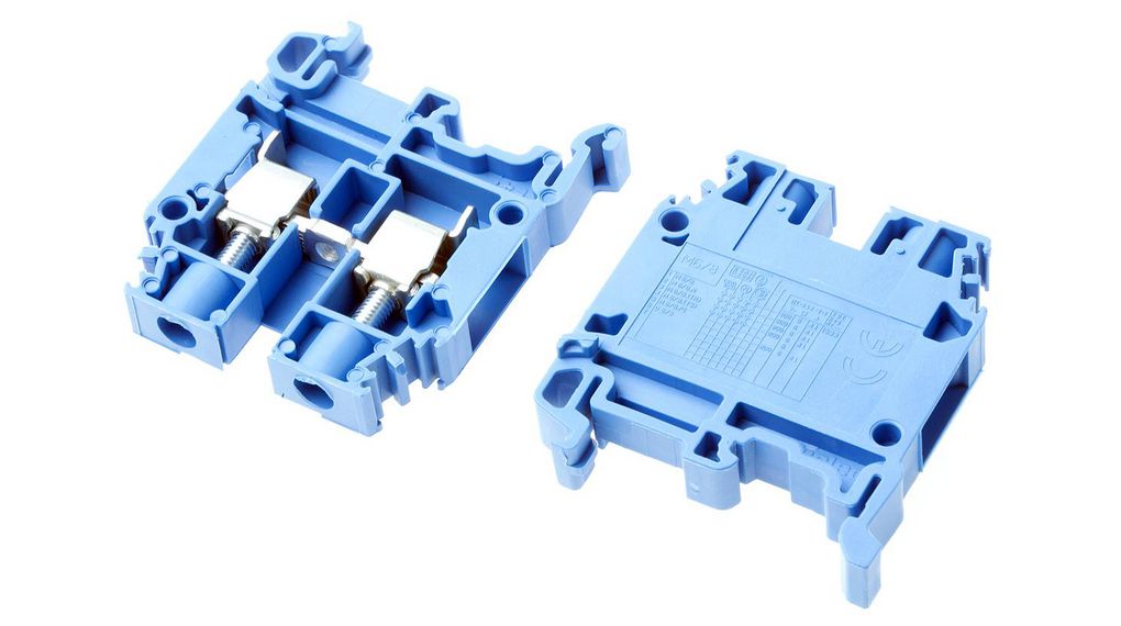 Bornier, Vis, 2 Pôles, 600V, 50A, 6mm², Bleu, Lot de 10 pièces