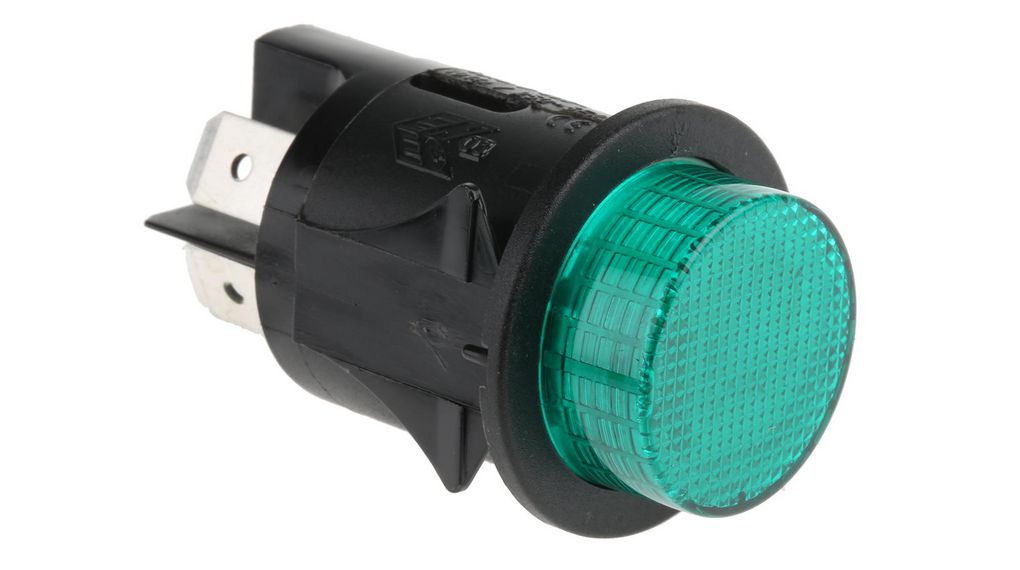 Molveno Illuminated Push Button Switch, Latching, Panel Mount, 25mm Cutout, DPST, Green LED DPST Panel Mount