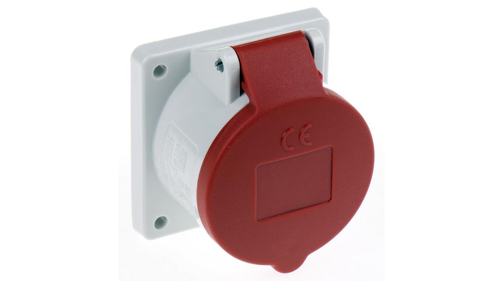 CEE Socket, Rot, 3PNE, Panelmontage, 4mm², 16A, IP44, 400V