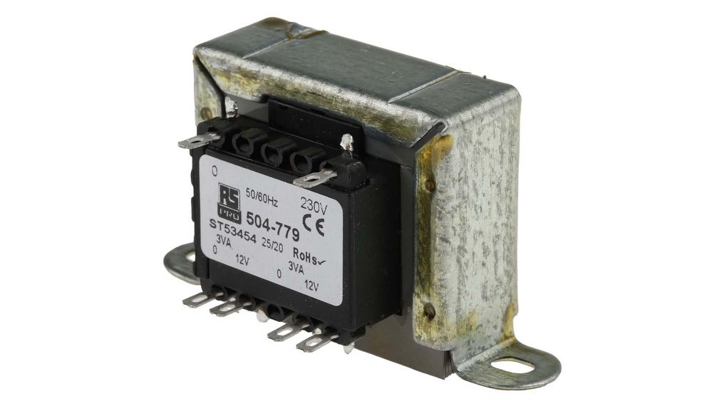 6VA 2 Output Chassis Mounting Transformer, 12V ac, IEC 61558-2-6