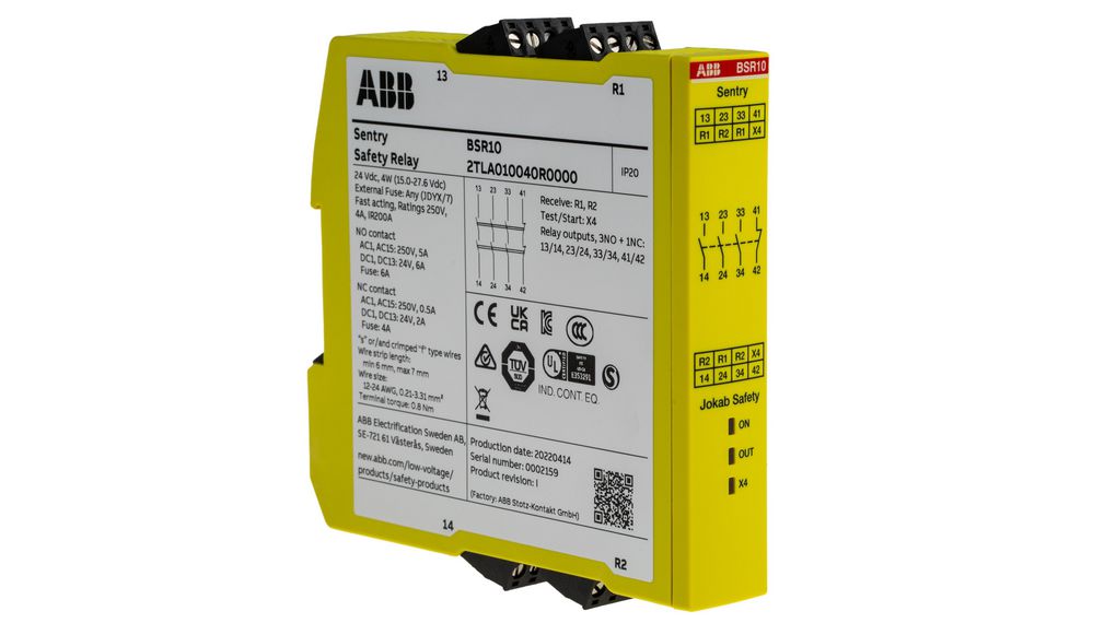 Safety Relay 5A 3NO + 1NC DIN Rail Mount