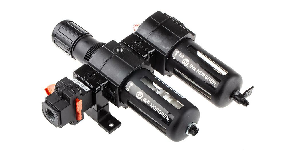 Norgren G 1/2 FRL, Automatic Drain, 40um Filtration Size - With Pressure Gauge